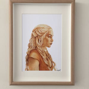 Portrait fan art gouache painting of Daenerys Targaryen, Game of Thrones, Emilia Clarke image 3