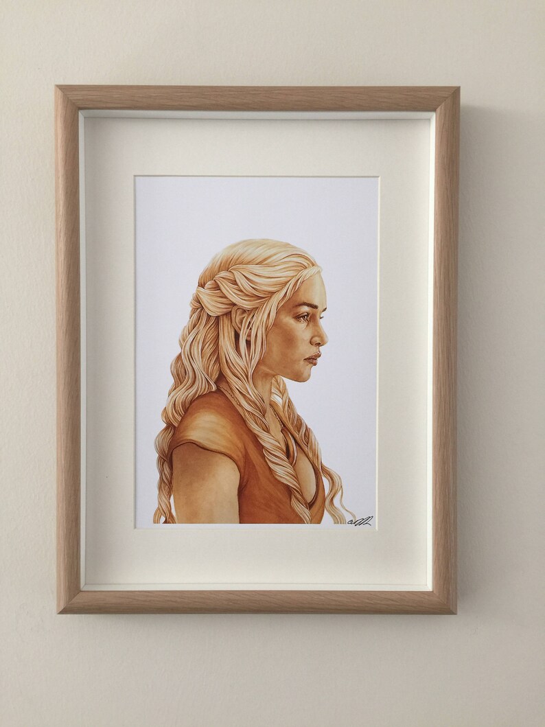 Portrait fan art gouache painting of Daenerys Targaryen, Game of Thrones, Emilia Clarke image 3