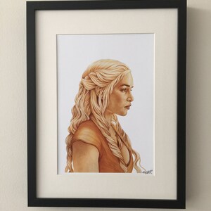 Portrait fan art gouache painting of Daenerys Targaryen, Game of Thrones, Emilia Clarke image 2