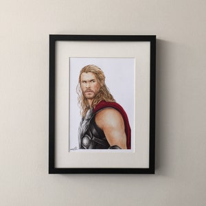 Portrait fan art gouache painting of Chris Hemsworth, Thor, Avengers