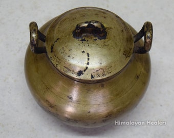 Antike Bronze Kochtopf mit Deckel - Nepal Religiöses Dekor