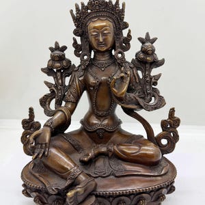 8&quot; fijn koper geoxideerd groen Tara-beeld. 100% handgemaakt in Nepal
