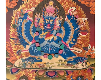Hand-Painted Vajrabhairava (Yamantaka) Tibetan Thangka — Himalayan Paubha-Style