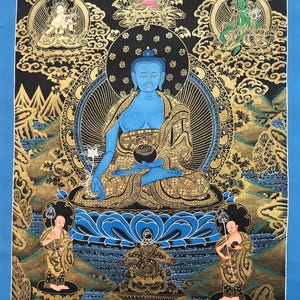 45 cm x 60 cm Hand-Painted Tibetan Thangka Painting / Original Buddhist Art  painting of Medicine Buddha from NEPAL