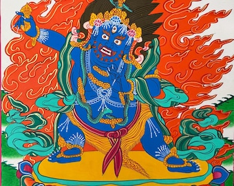 Hand-Painted Vajrapani Thangka: Buddhist Art from Nepal (36 cm x 50 cm)