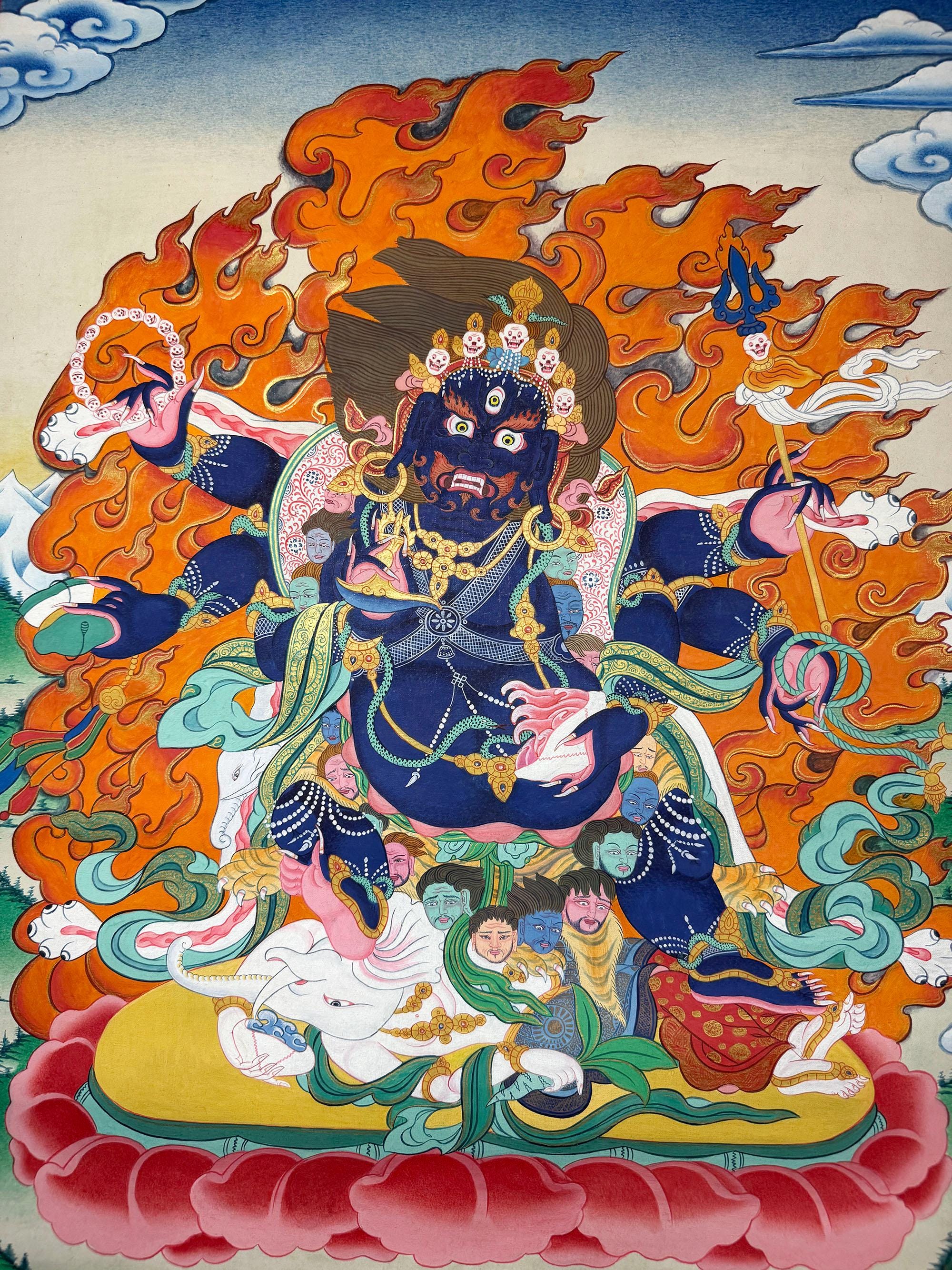 24K金六臂マハーカーラタンカ：ネパールの優れた仏教美術 - Etsy 日本