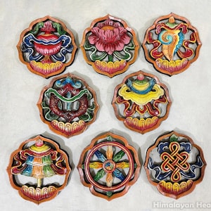 Large Handmade Wooden Eight Auspicious Buddhist Symbols.