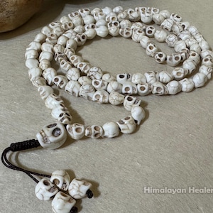 6 mmTantric Yak Bone 108+1  Skull Prayer Beads, Skull Necklace, Handcarved skull beads, Tibetan Buddhist Beads. Handmade in Nepal