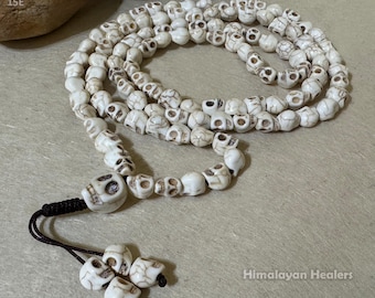 Handgemaakte tantrische jakbot schedelgebedkralen: boeddhistische ketting met 108 kralen