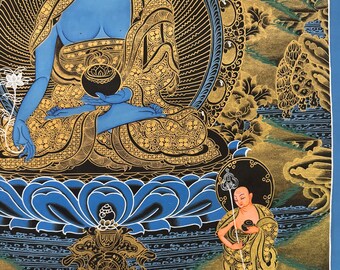 手描きの薬師如来タンカ：オリジナルのチベット仏教美術 - Etsy 日本