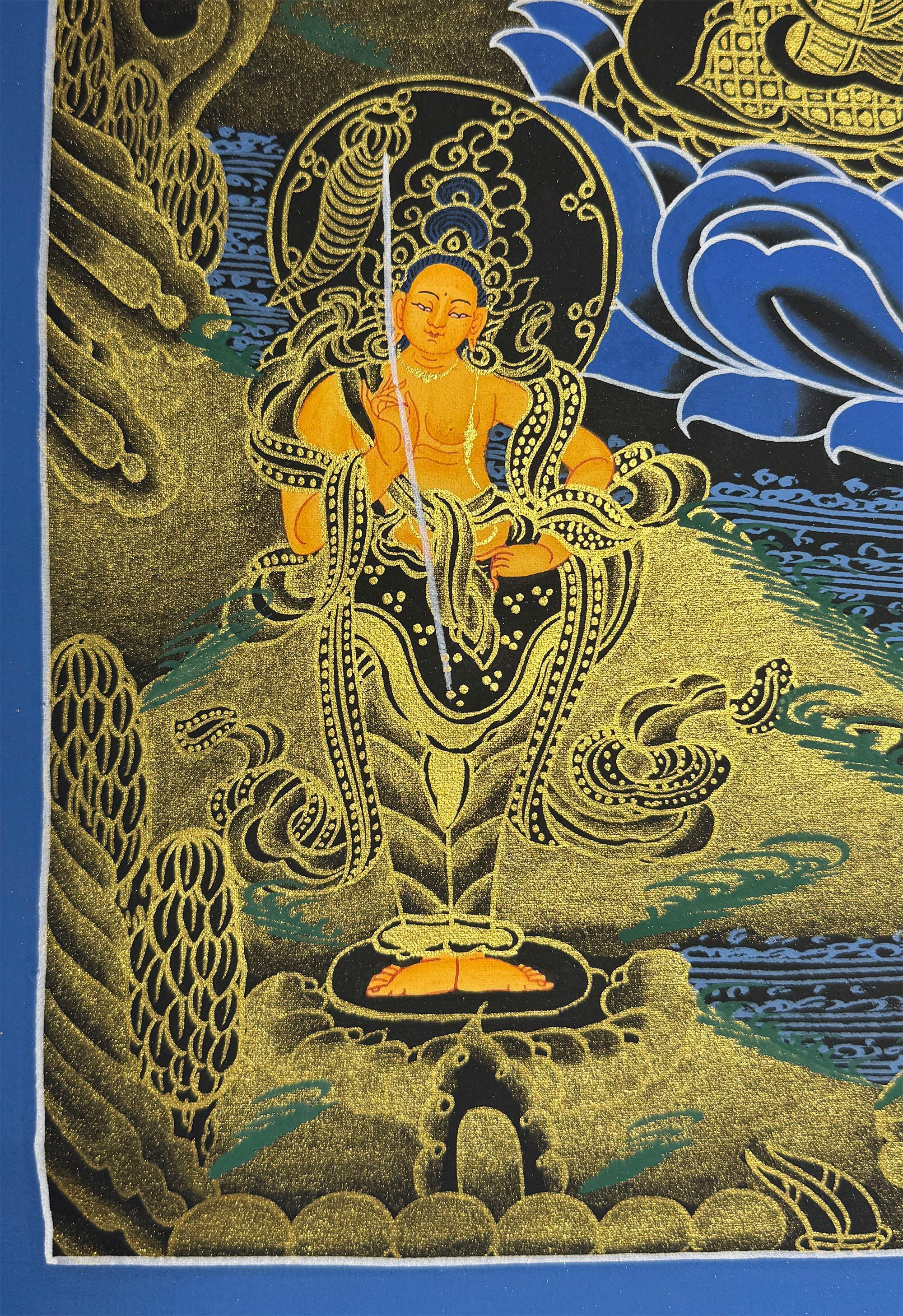 手描きのマンジュシュリータンカ絵画：ネパールのオリジナル仏教美術