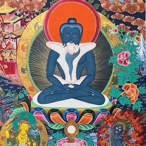 24K Gold Samantabhadra Buddha Thangka: Hand-Painted Himalayan Sacred Art
