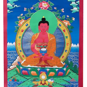 Hand-Painted Amitabha Buddha Thangka |  Tibetan Buddhist Art | Pure Land Buddha | Himalayan Sacred Painting