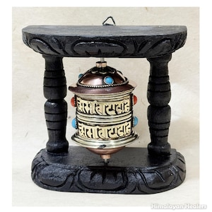 Prayer Wheel with Om Mani Padme Hum inscription / Wall or Table Mounted Spinning Prayer Wheel/ Handmade in NEPAL
