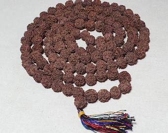 Mala de Rudraksha del Himalaya de 5 caras, cuentas de meditación de 15 mm