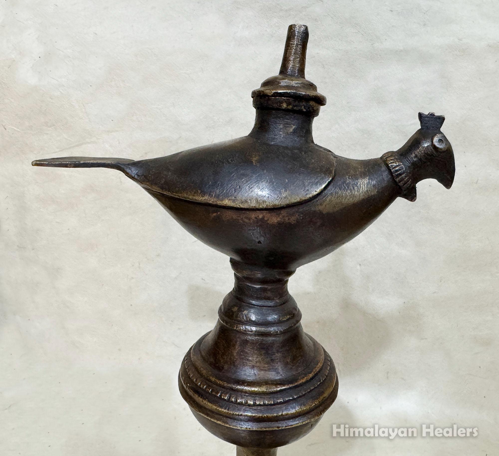 Large Antique Brass Head Oil Lamp 
