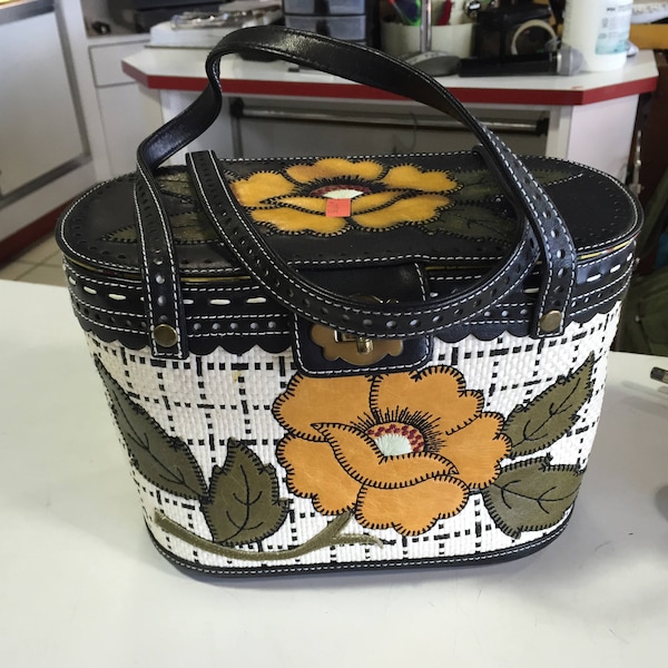 Isabella Fiore  Embroidered Flower Picnic Basket Satchel