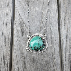 Green turquoise silver pendant | Handmade jewelry | 925 sterling silver necklace