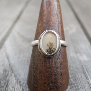 Dendritic Agate Ring | &quot; Yanagi&quot; | 925 sterling silver | Handmade artisan jewelry | Size USA 8.5