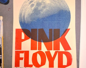 Handgemaakte Pink Floyd risograph A3-optredenposter