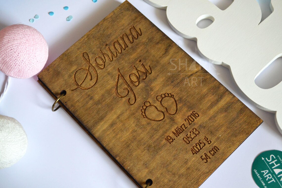 Baby Name Album Wooden Metric Custom Babyshower Book First