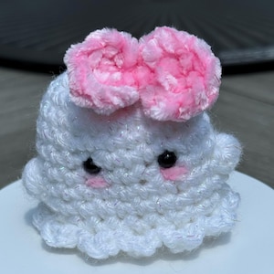 Handmade Amigurumi Stuffed Ghost with Bow