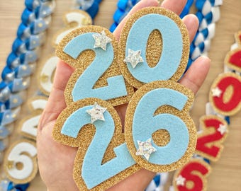 Custom School Color Class Year Appliques for Graduation Leis, Caps, Commencement Crafts and Cute DIY Grad Party Decor