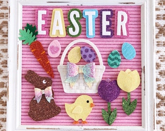 Easter Essentials Letter Board Icons, Tiered Tray Decor and Accessories | Eggs, Chocolate Bunny, Tulips, Chick, Carrots, Basket