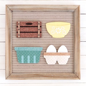 Vintage Mixing Bowl, Fruit Crate, Berry Basket and Egg Carton Letter Board Icons and Accessories