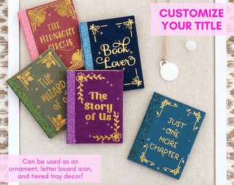 Custom Book Ornaments, Letter Board Icons, Shelf & Tiered Tray Decor | Choose your title and style! | Book Lovers Gift
