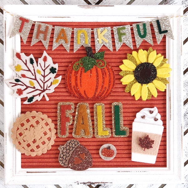 Elementos esenciales de otoño: iconos para tableros de letras, mini pancartas y bandejas escalonadas decorativas