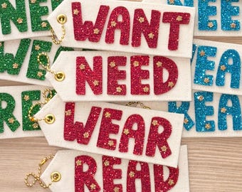 Reusable Sparkly Christmas Gift Tags: Want, Need, Wear, Read Set