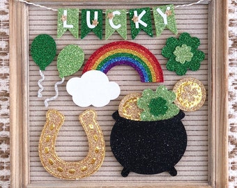 St. Patrick's Day Essentials Letter Board Icons, Tiered Tray Decor and Accessories | Shamrock, Clover, Rainbow, Gold Coins, Horseshoe, Lucky