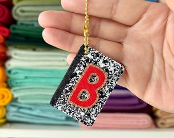 Personalized Sparkly Composition Book Key Chain, Bag Charm