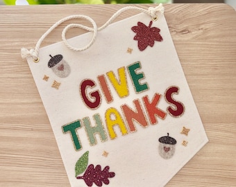 Give Thanks Wall Hanging Banner for Thanksgiving Decor