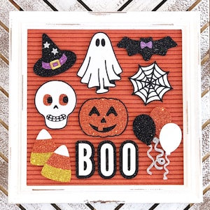 Halloween Letter Board Icons: Ghost, Pumpkin, Skull, Bat Decor