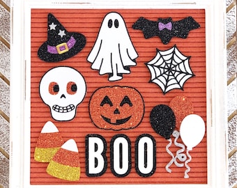 Halloween Letter Board Icons: Ghost, Pumpkin, Skull, Bat Decor