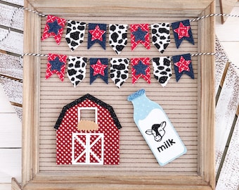 Cow Print Mini Banner, Barn and Milk Letter Board Icons and Accessories