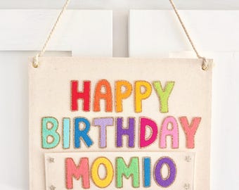 Interchangeable Name Happy Birthday Sparkly Hanging Wall Banner