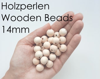 Holzperlen 14mm Wooden Beads Bastelzubehör Perlen zum Basteln Deko Perlen