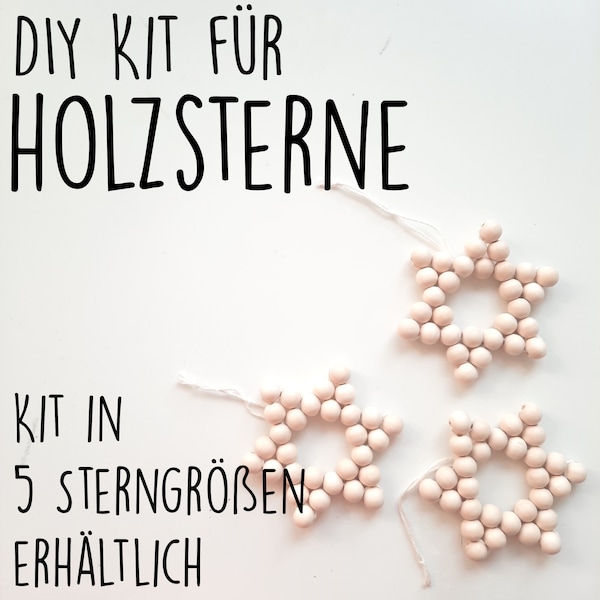 DIY Kit für Holzperlensterne, Holzsterne selber machen, Weihnachtsdeko, Christbaumschmuck basteln, Sterne basteln