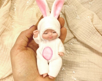 Doll with bunny costume, gift for Easter, small doll Easter gift