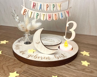 Assiette d'anniversaire personnalisée avec vase et bougie chauffe-plat, assiette à bougies, planche d'anniversaire, table d'anniversaire,