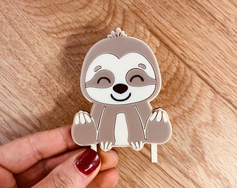Sloth motif topper made of acrylic glass for personalized birthday plates with vase and candle, candle plate, birthday wreath