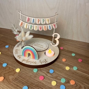 Personalized birthday plate colorful with vase and tea light, candle plate, birthday board, birthday table, birthday wreath