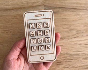 Wooden mobile phone for children, wooden toy mobile phone
