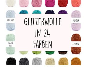 Glitter yarn in 24 colors, Glitter Glam wool, wool for your DIY project, sold by the meter