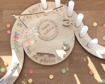 Personalized birthday plate with vase and candle, candle plate, birthday board, birthday table, birthday wreath, table decoration