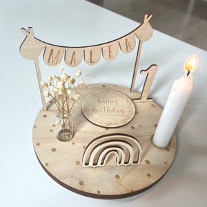 Personalized birthday plate with vase and candle, candle plate, birthday board, birthday plate, birthday wreath, table decoration
