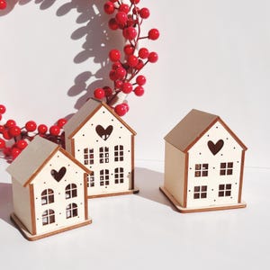 Tealight houses, winter decoration wood, decorative houses